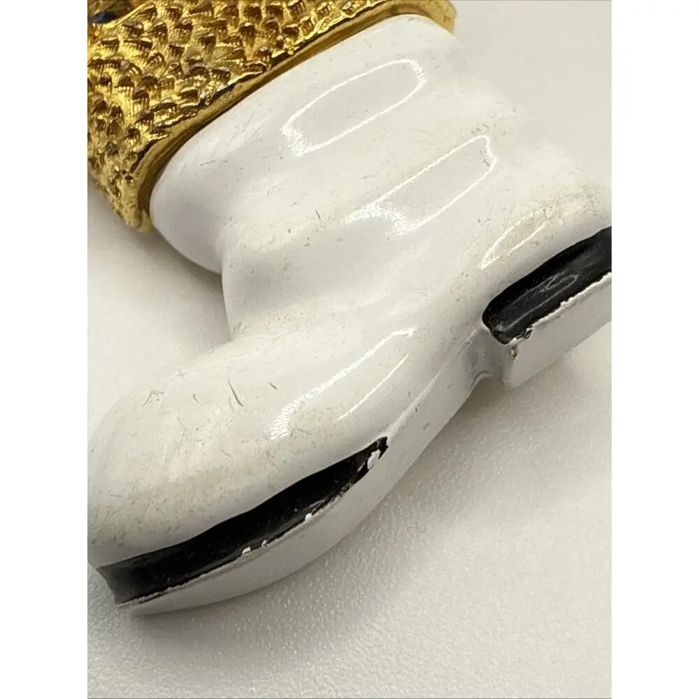 Vintage Arthur Pepper Christmas Brooch ART White Enamel Rhinestone Boot Stocking
